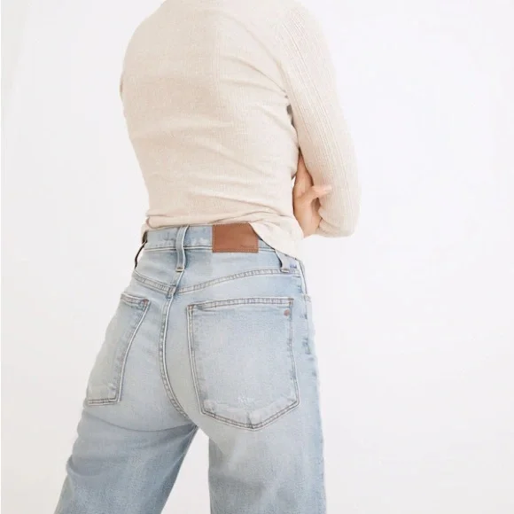 Madewell The Perfect Vintage Straight Denim Jeans Women’s 25 Danny Wash Knee Rip - Picture 4 of 13